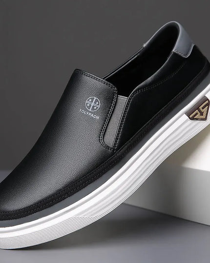 Men's Genuine Leather Slip-On Sneakers - Stylish & Comfortable Casual Footwear