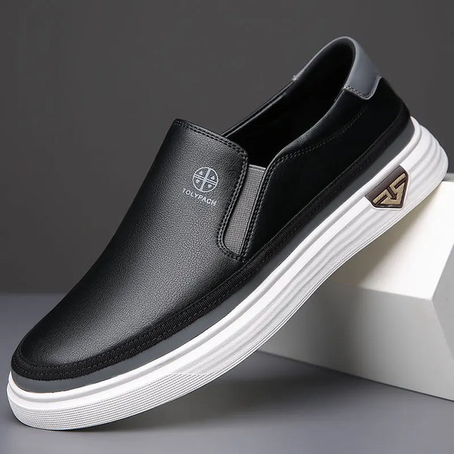 Men's Genuine Leather Slip-On Sneakers - Stylish & Comfortable Casual Footwear