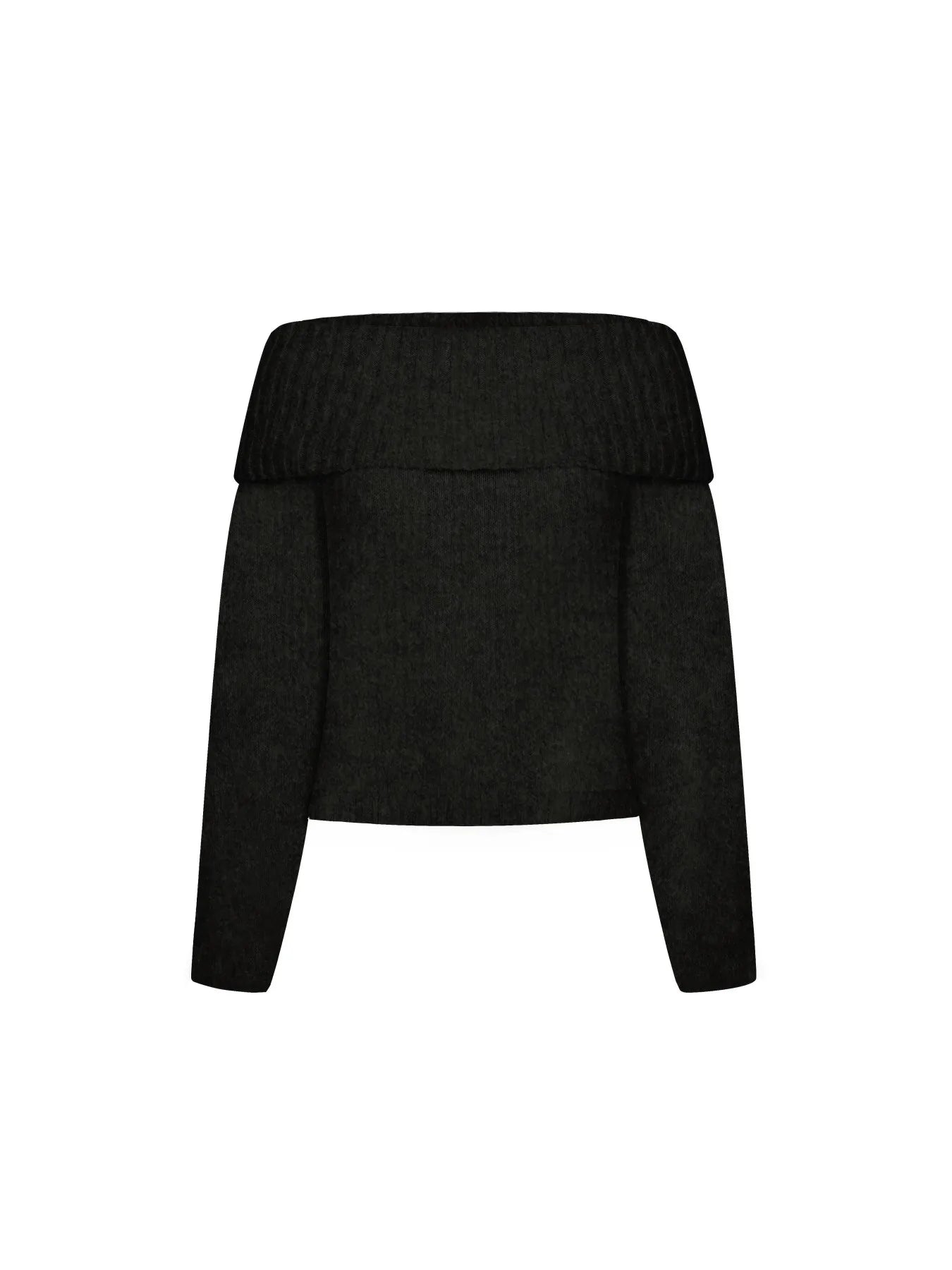 Women's Black Off-Shoulder Ribbed Knit Long Sleeve Slim Fit Casual Cropped Sweater