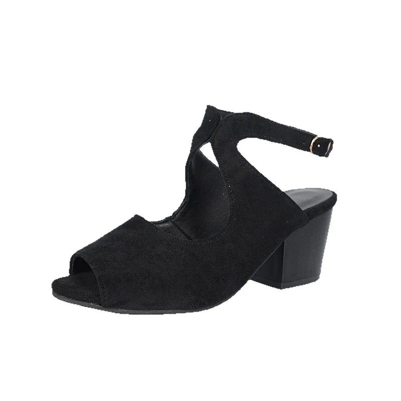 Women's Suede High Heel Sandals with Buckle