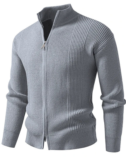 Men's Slim Knit Sweater Jacket with Stand Collar and Zipper