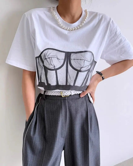 Women's Loose Casual Bra Printed T-Shirt