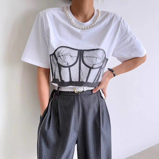 Women's Loose Casual Bra Printed T-Shirt
