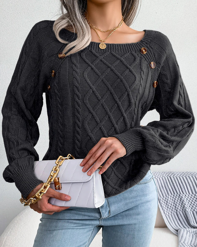 Womens Long Sleeve Knitted  Sweater with Buttons - Various Colors