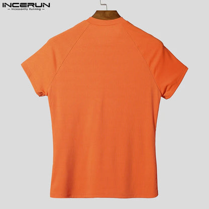 Incerun Men's O-Neck Knitted Slim Fit T-Shirt – Stylish Casual Short Sleeve Tee for Men