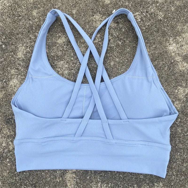 Women's Fitness Sports Bra - Crossback Gym Tank Top with Chest Pad