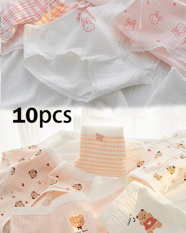 10Pcs Women's Cotton Panties – Comfortable Cartoon Print Underwear Set