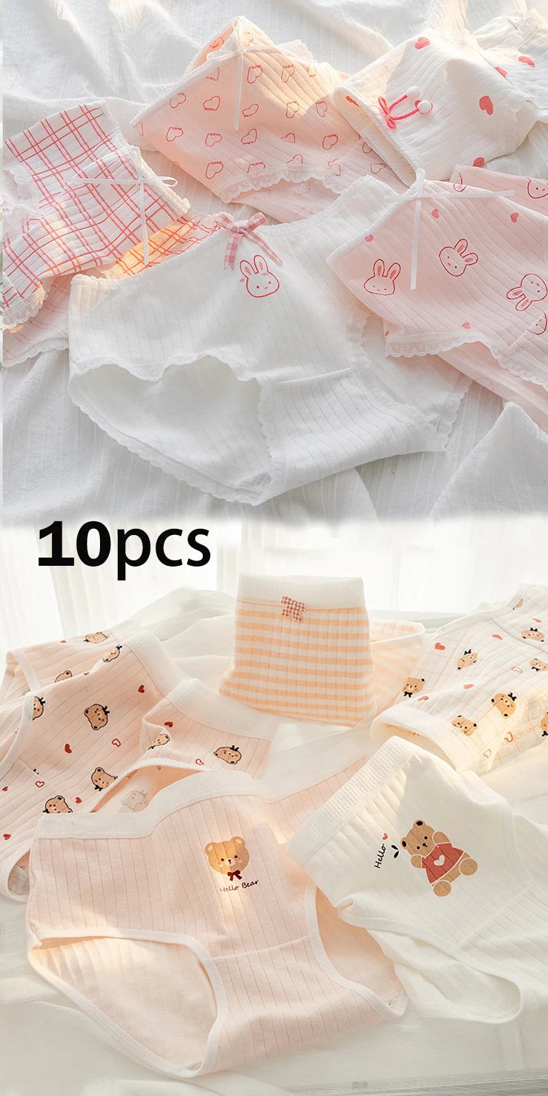 10Pcs Women's Cotton Panties – Comfortable Cartoon Print Underwear Set