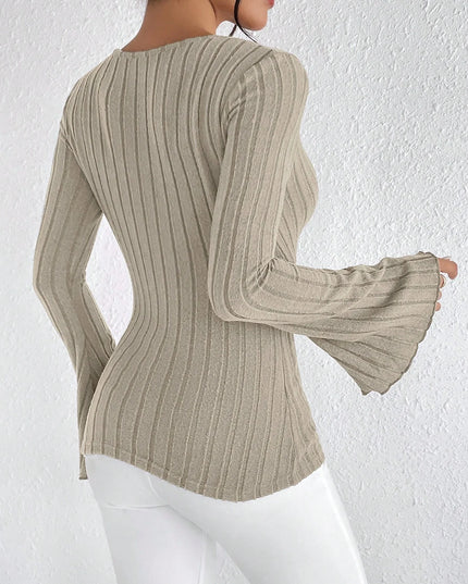 Women's V-Neck Long-Sleeve Slim Fit Striped Knitted Sweater