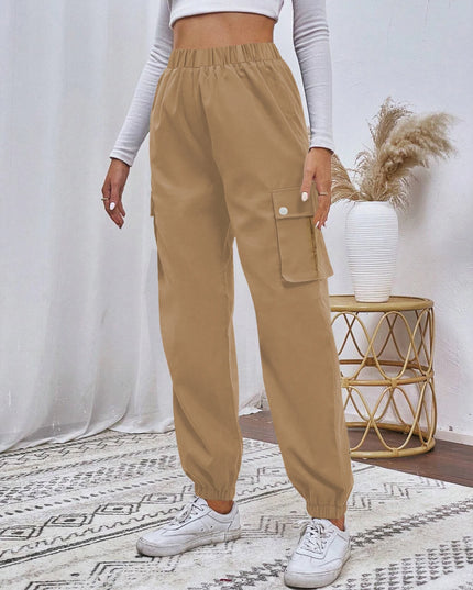 Women's Relaxed Fit Cargo Pants with Elastic Waist and Multiple Pockets