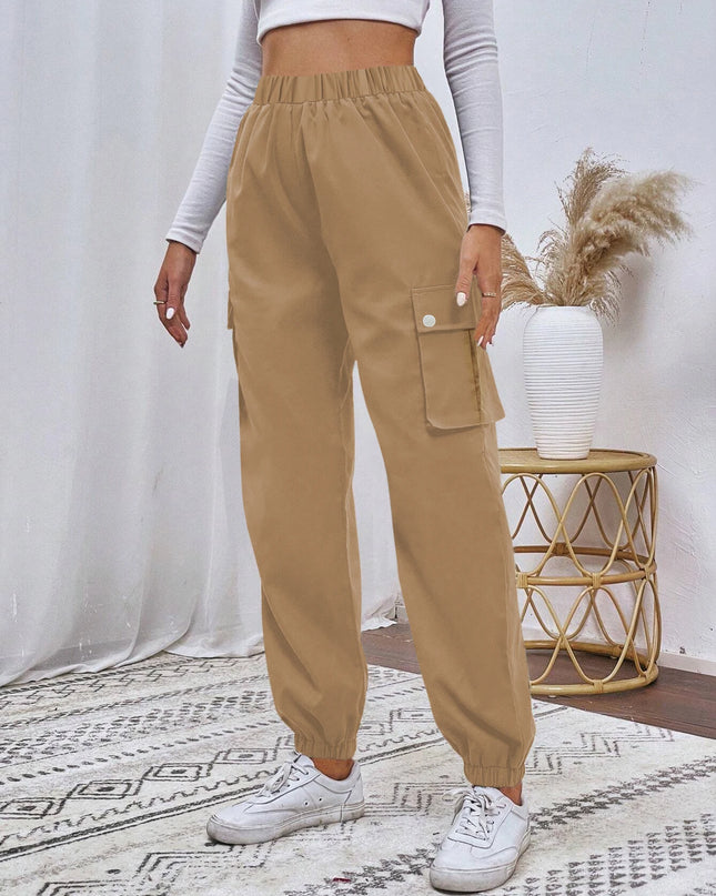 Women's Relaxed Fit Cargo Pants with Elastic Waist and Multiple Pockets