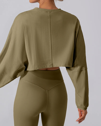 Women's Long Sleeve Sports Crop Top - Loose Fit Athletic Sweater
