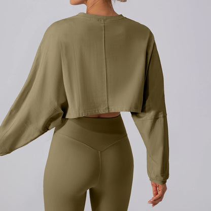 Women's Long Sleeve Sports Crop Top - Loose Fit Athletic Sweater
