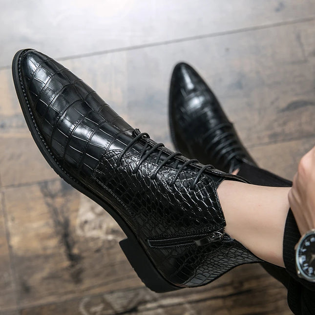 Low Heel Lace-Up Men's Leather Boots