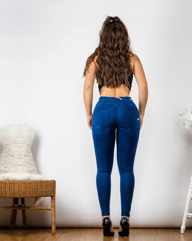 Mid Rise Super Stretch Straight Leg Jeans