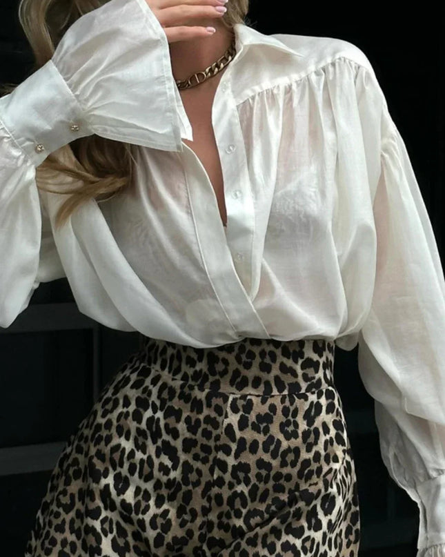 Women's Loose Fit Collared Shirt with Flare Sleeves