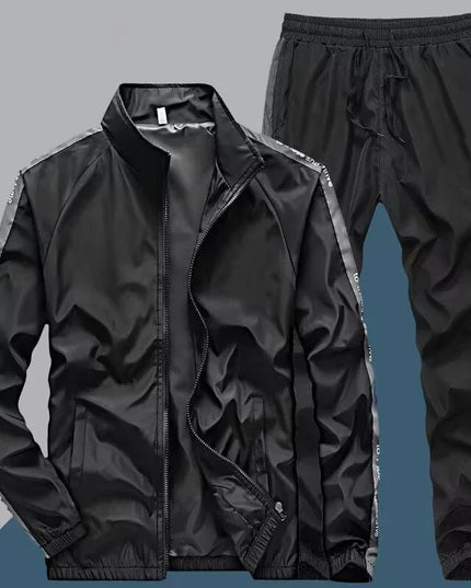 Men's Two-Piece Sportswear Set - Stand Collar Zipper Jacket and Drawstring Joggers