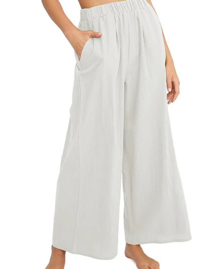 Women's Casual Wide-Leg Pants with Pockets, High-Waisted and Loose Fit