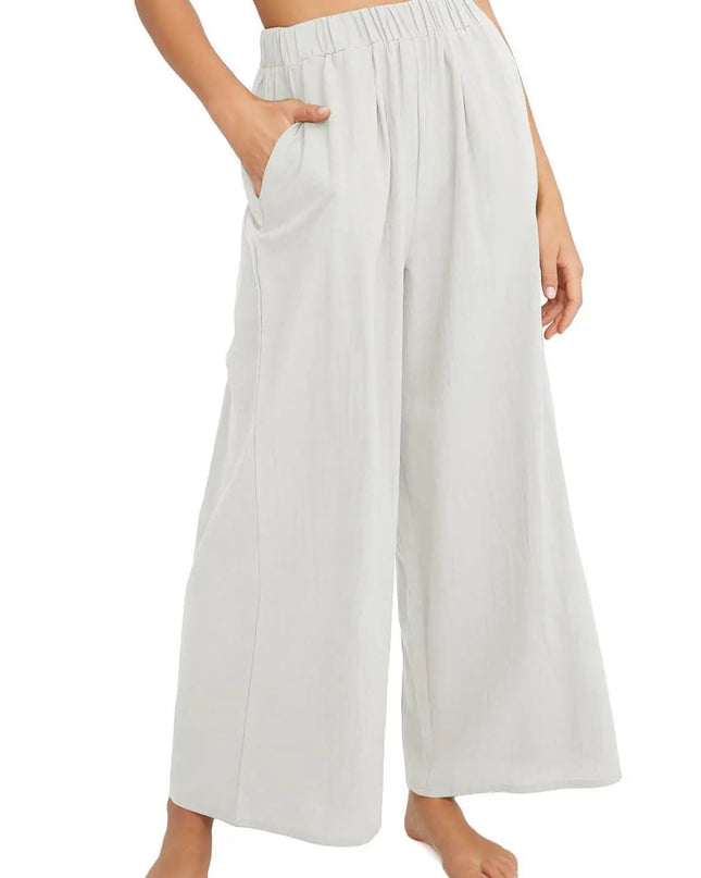 Women's Casual Wide-Leg Pants with Pockets, High-Waisted and Loose Fit