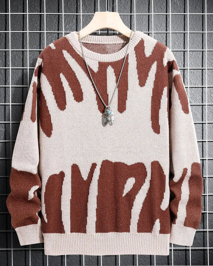 Men's Knitted Jacquard Pattern Pullover Sweater - Stylish & Comfortable Knitwear