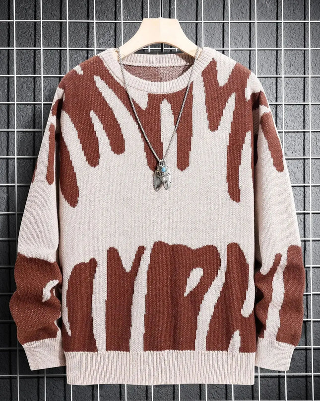 Men's Knitted Jacquard Pattern Pullover Sweater - Stylish & Comfortable Knitwear
