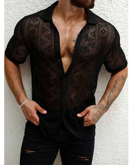 Men's Sheer Short Sleeve Button-Down Shirts