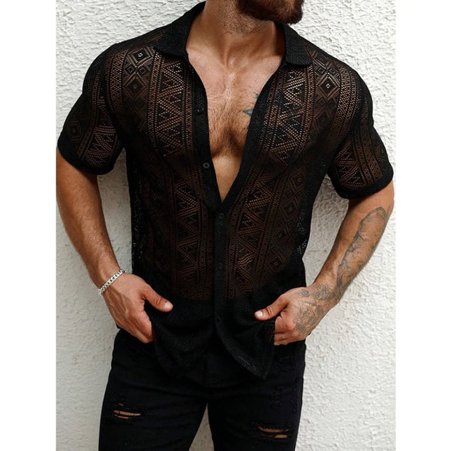 Men's Sheer Short Sleeve Button-Down Shirts