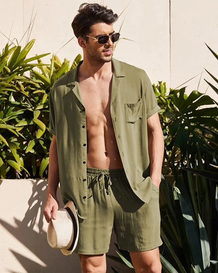 Men's Cotton Two-Piece Shirt and Shorts Set