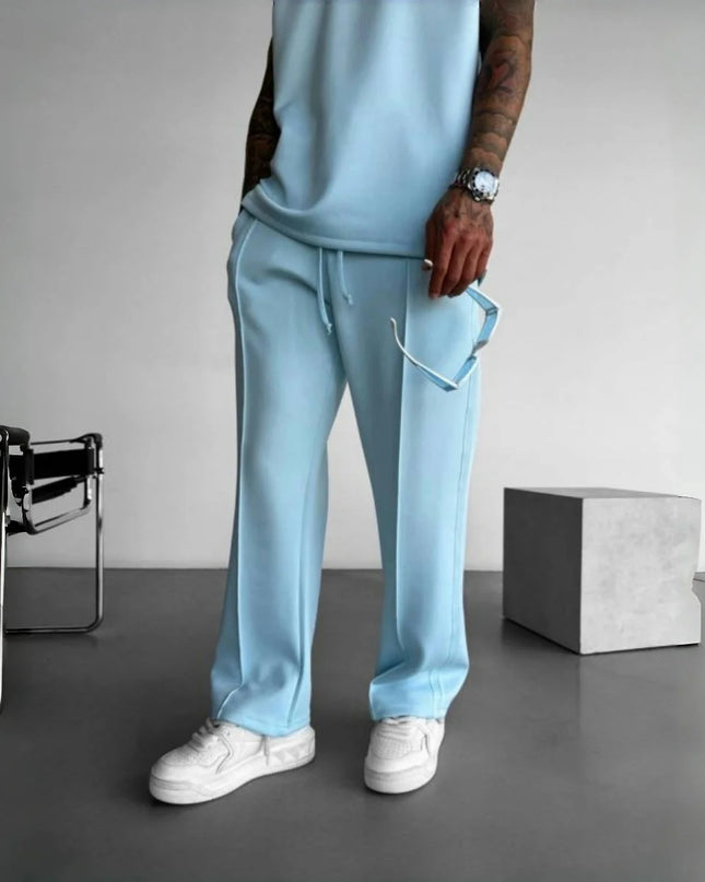Men's Casual Pants with Single-Line Pleats and Elastic Drawstring Waist