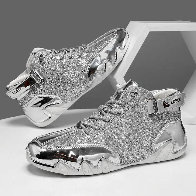 Men's Glossy High-Top Sneakers – Stylish & Durable Men's Shoes