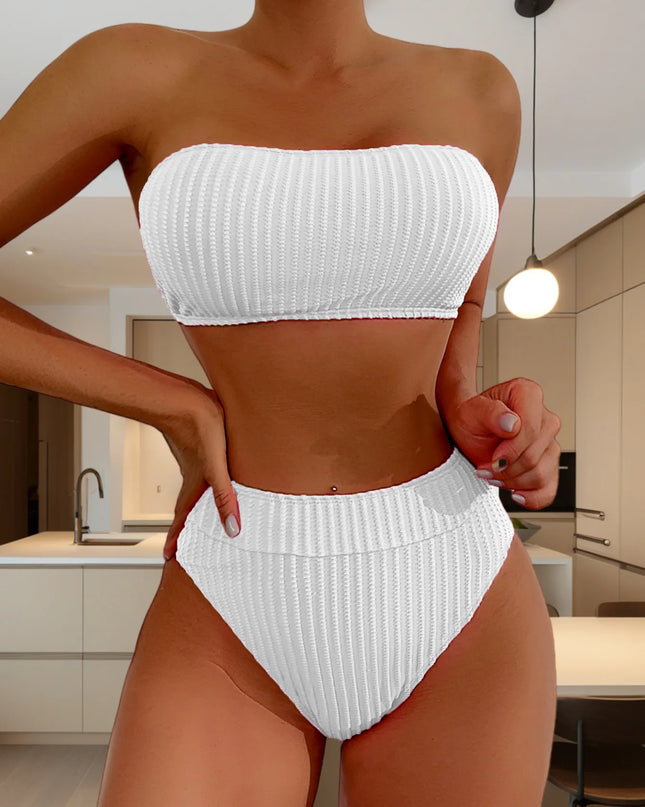 Women’s Ribbed Push-Up Bikini Set with High Waist