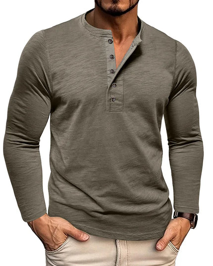 Men's Casual Long Sleeve Henley Slim Shirt