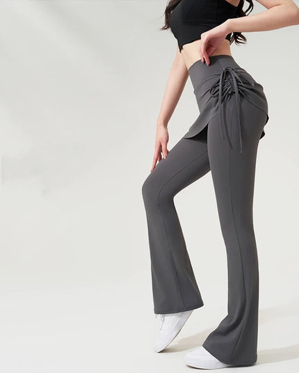 Women's High Waist Flared Sweatpants with Hip Lift Design & Side String Decoration
