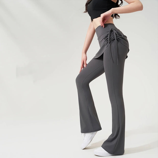 Women's High Waist Flared Sweatpants with Hip Lift Design & Side String Decoration