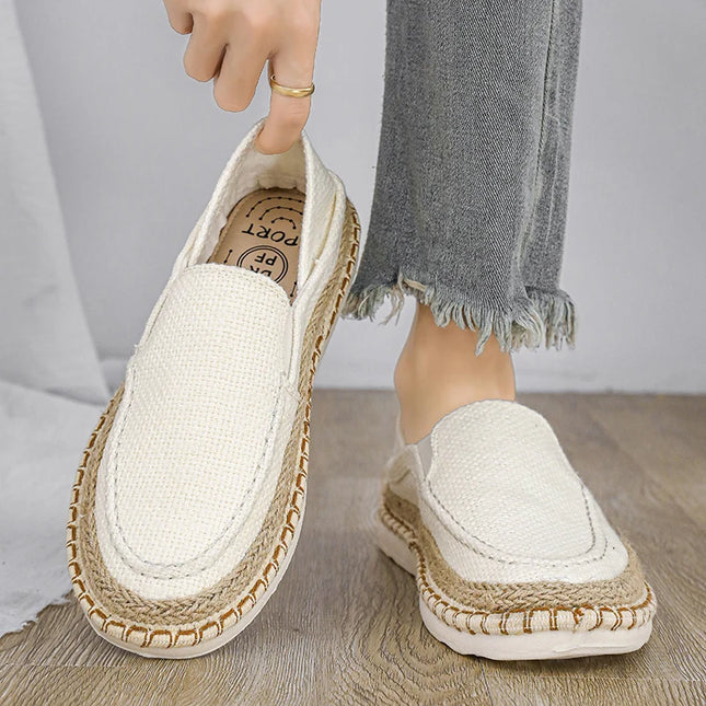 Comfortable Men's Slip-On Flats - Breathable Canvas Linen Loafers