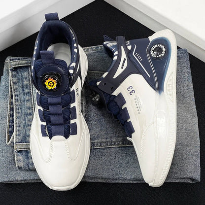 Men's Durable Sneakers with Rotating Tightening Disc – Non-Slip Lace-Up Athletic Shoes