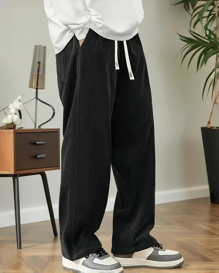 Men's Loose Fit Corduroy Casual Pants with Elastic Waist and Drawstring