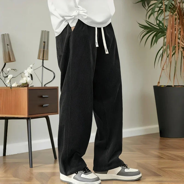 Men's Loose Fit Corduroy Casual Pants with Elastic Waist and Drawstring