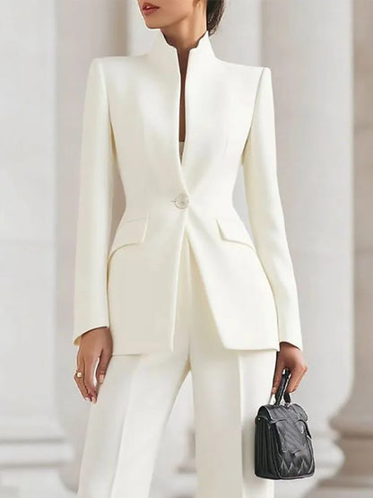 Elegant Women's 2-Piece Slim Blazer and Trousers Set - Sophisticated Full Sleeve Business Suit for Women
