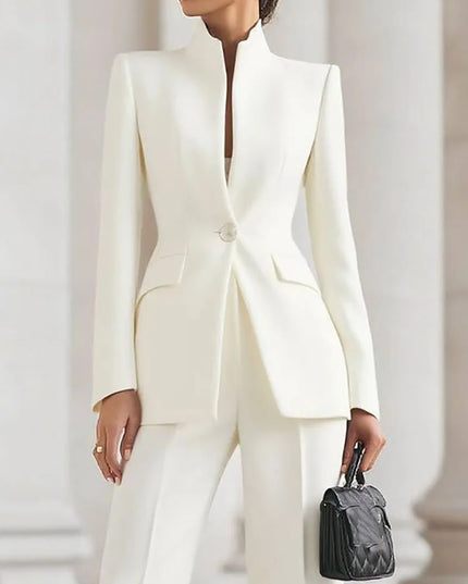 Elegant Women's 2-Piece Slim Blazer and Trousers Set - Sophisticated Full Sleeve Business Suit for Women