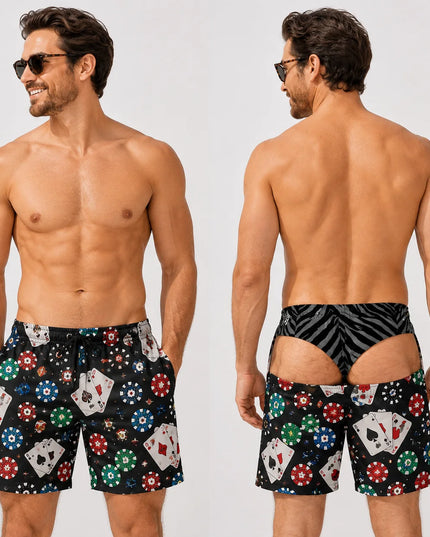 Men’s Custom Swim Trunks with a Faux Underwear Design
