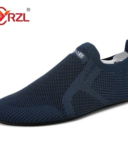 YRZL Men's Mesh Loafers - Breathable Flat Walking Shoes with Non-Slip Sole