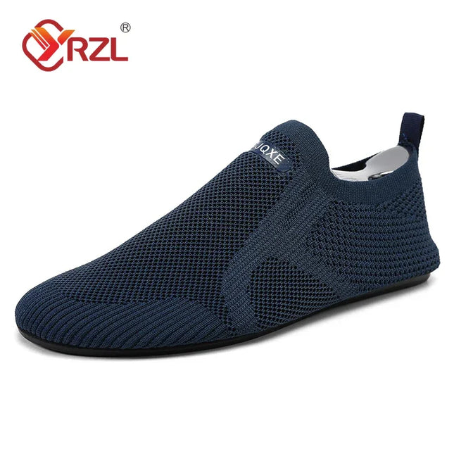 YRZL Men's Mesh Loafers - Breathable Flat Walking Shoes with Non-Slip Sole