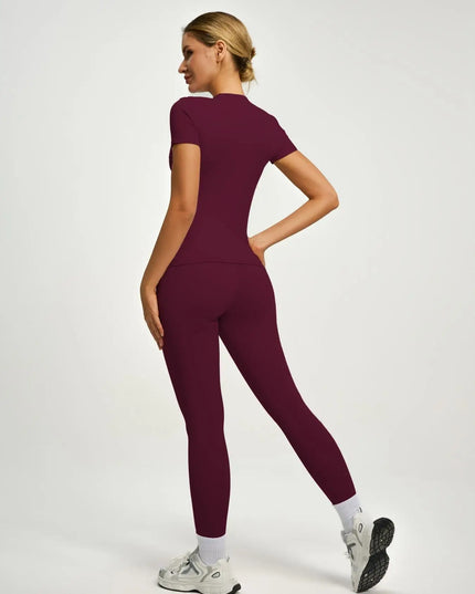 Women's  Short Sleeve Set with High-Waist Yoga Pants and T-Shirt Set