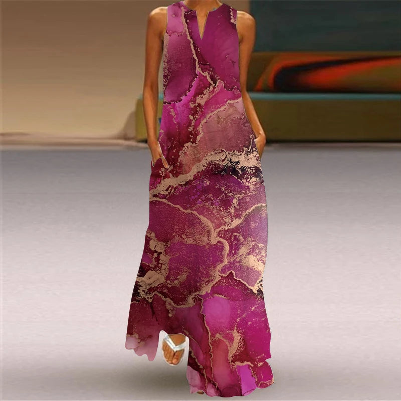 Women's Vintage Boho Printed Sleeveless V-Neck Maxi Dress