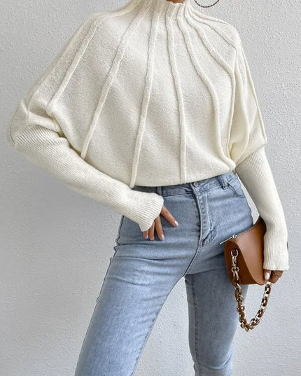 Knit Pullover Sweater with Batwing Sleeves for Women