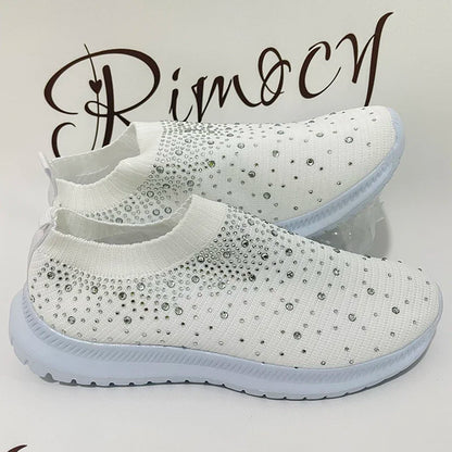 Women's Rhinestone Glitter Mesh Slip On Sneakers