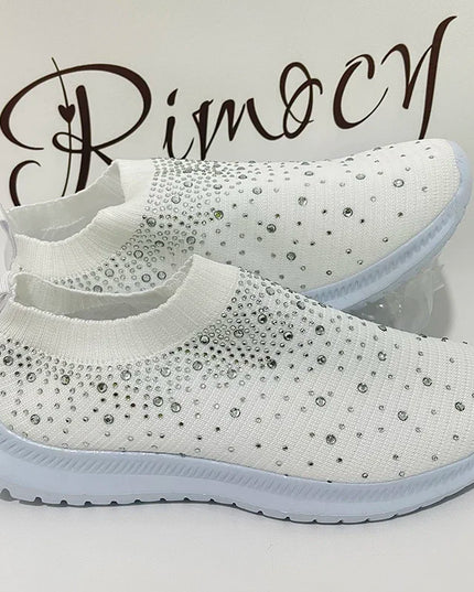 Women's Rhinestone Glitter Mesh Slip On Sneakers