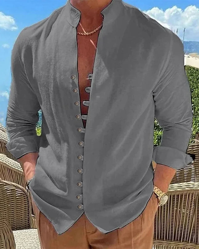 Men's Long Sleeve Button-Up Casual Shirt – Loose Fit - Various Colors