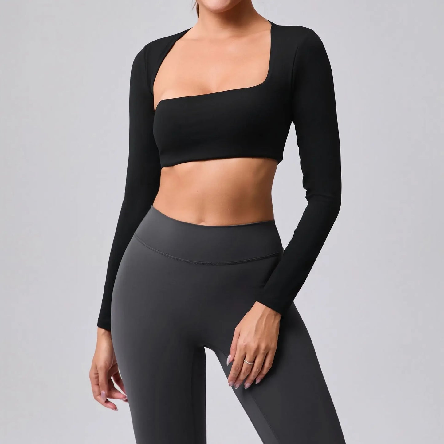 Women's Cut-Out Sport Top, Cropped, Asymmetric Square Neck